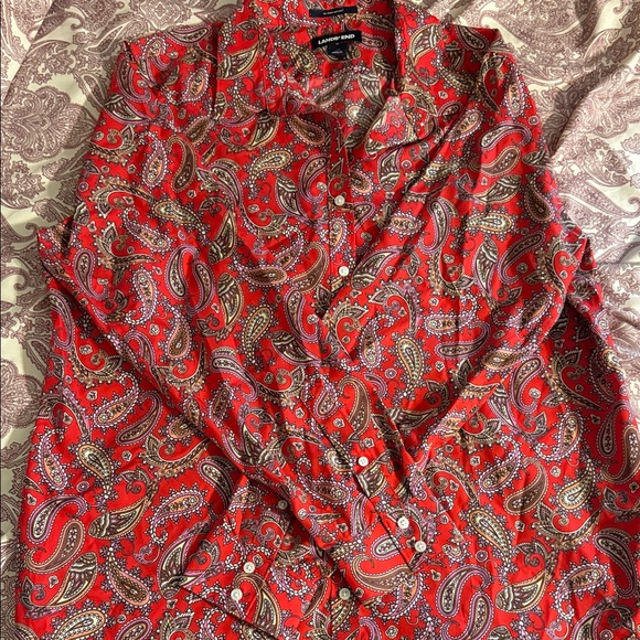 Lands' End Tops - Lands' End Red Paisley Women's Button Down Shirt